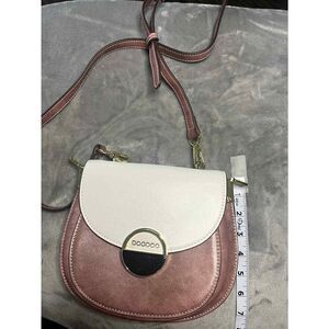 DOODOO Saddle Bag, Crossbody Purse with Turn Lock, Rose‎ Gold and White